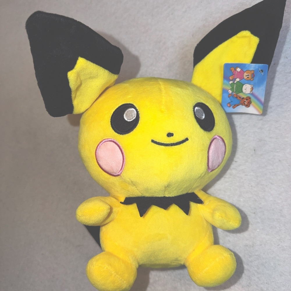 Pichu Pokémon Plush Stuffed Animal Yellow Black With Tag 10"